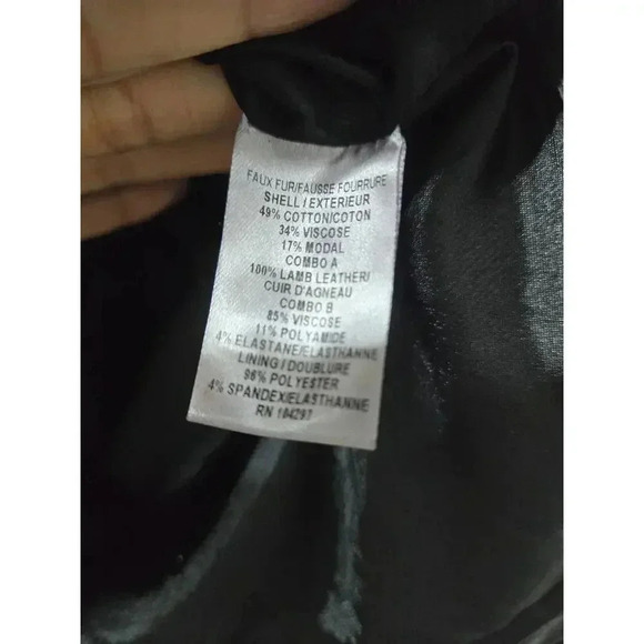 Milly Faux Fur Animal Print Top with black leather trim and zippers 0/XS - Picture 3 of 4